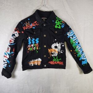 Akademiks Graffiti Streetwear Jacket Black Youth L (14/16)‎ Hip Hop Y2K